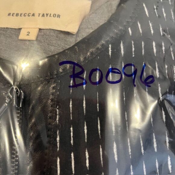 Rebecca Taylor Peplum Zip Blazer Cotton Blend Lamb Leather Trim Black Size 2 - Picture 11 of 11